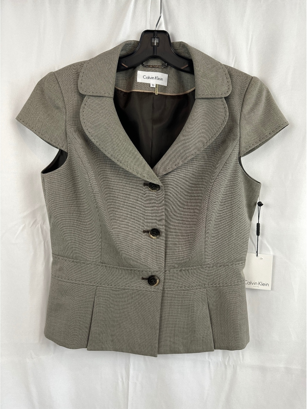 Calvin Klein Khaki SS Peplum Jacket Blazer Size 10 NWT - Picture 1 of 7